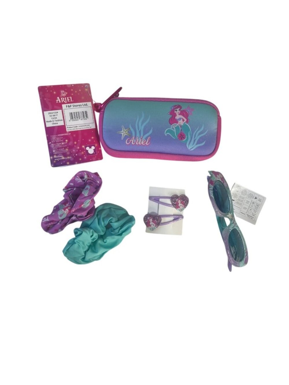 Disney Little Mermaid Ariel Sunglasses Accessories Set Case Hair Items New